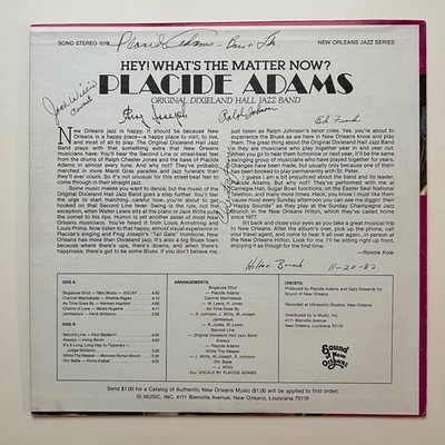 SIGNED Placide Adams New Orleans Jazz LP SONO 1019-Full Band 1983 Hilton Brunch