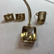 Emerald cut yellow citrine/ Tourmaline Yellow Color Set/14k Marked -Ring-Only