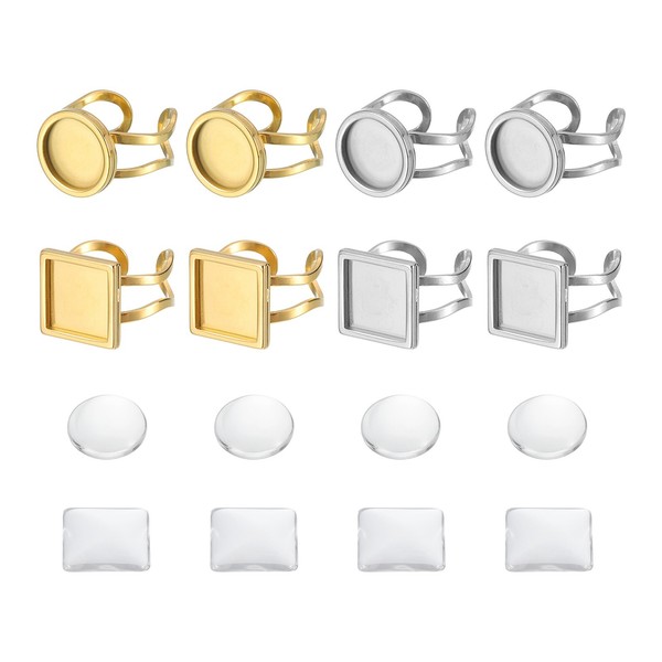 8Stk Metall Ringrohling 12Mm Ringrohling Mit 8Stk Cabochon (Silber/Gold)-image