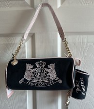 Juicy Couture Scottie Dogs Barrel Bag Black Pink Velour Mini Pouch charm New