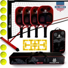 Pickleball Net System Set ROBBIMS 4 Carbon Fiber Paddles