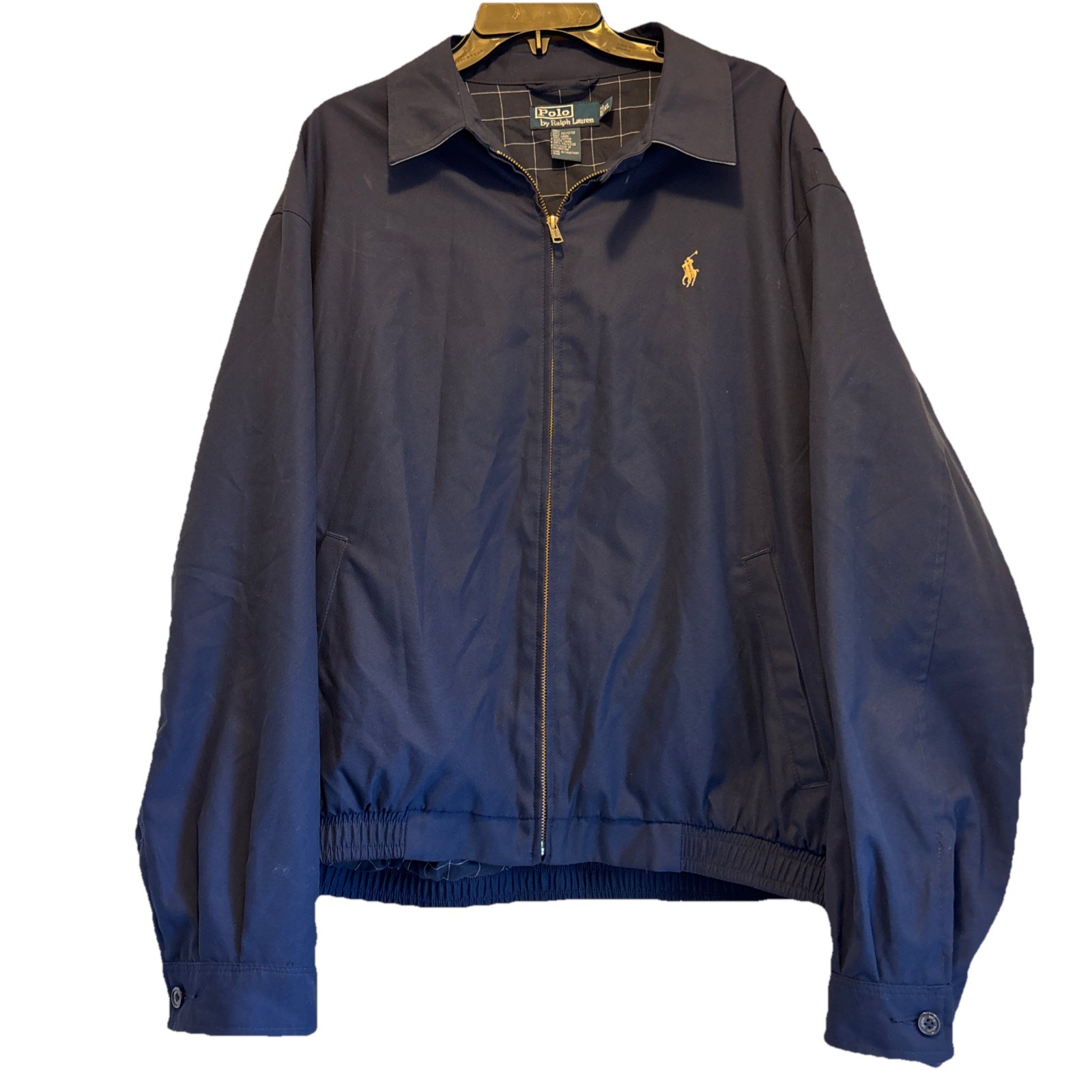 PONY Giacca Bomber Harrington Vintage Polo Ralph Lauren Uomo XL Blu Navy Foderata a Quadri