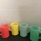 VTG Set of 4 Glasbake Milk Glass Basket Weave Texture Mugs See Description