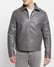 Men's Lambskin Leather Jacket Shirt Collar Minimalist Classic Outerwear Coat