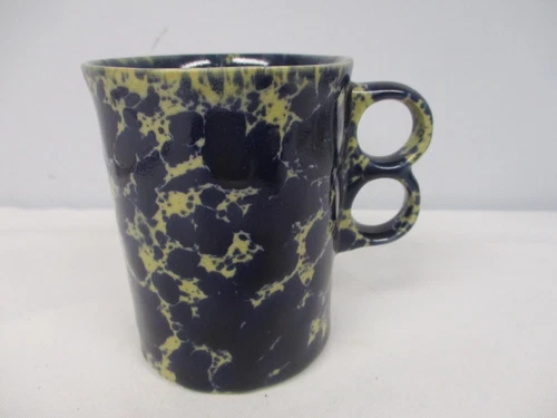 BENNINGTON POTTERY VERMONT 1340 BLUE SPLATTER AGATE DOUBLE TRIGGER HANDLE MUG