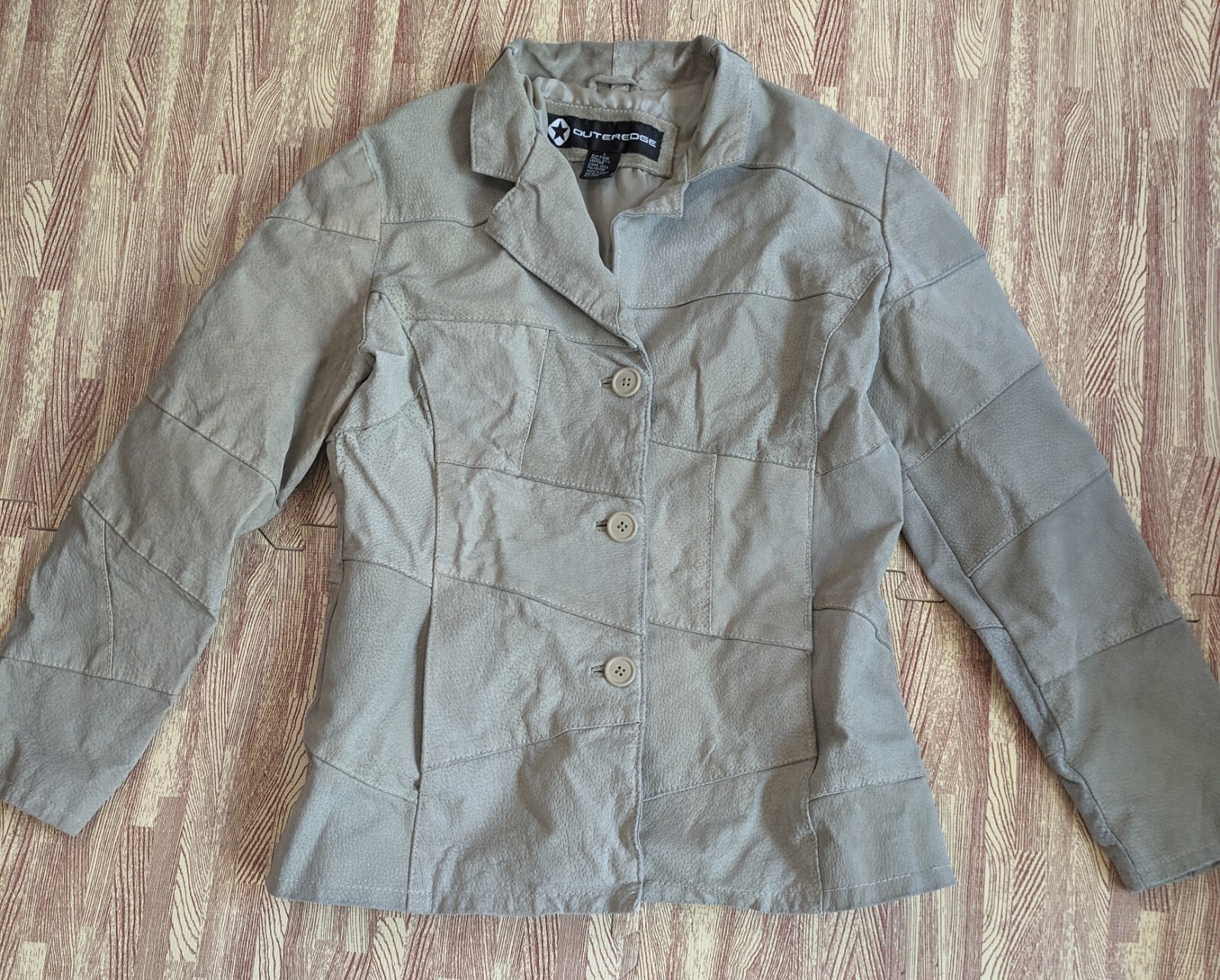 VTG Patchwork Suede Button Front Jacket Tan Butto… - image 1