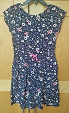 Girl's Cute Navy Blue  Pink Floral Spring Summer Rayon Dress EUC Size 5