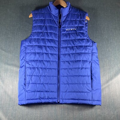 Lands' End Allwyn Mens Puffer Vest Medium Blue Down Lined Mock Neck Full Zip