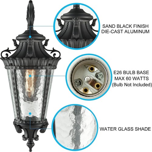 Outdoor Wall Lights Black Waterproof Exterior Wall Sconce with Water Glass Shade - Picture 3 of 7