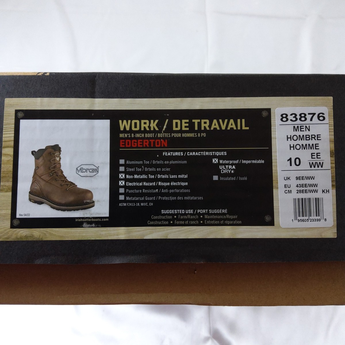 。 Irish Setter EDGERTONMEN'S 8-INCH WATERPROOF LEATHER SAFETY TOE