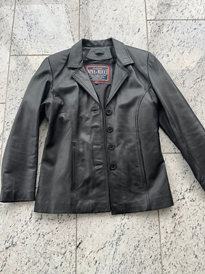 klassische schwarze Lederjacke Gr. L 38/40 Knöpfe NINA & NUCCI