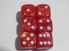 NEW Dice Set of 6 D6 (16mm) - Pearl Red /white pips