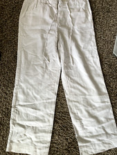 Talbots Women's The Easy Drawstring Pant White Cotton/Linen Size 10
