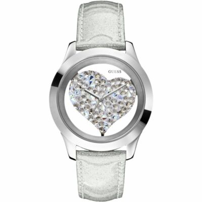 Guess Clearly Heart Analogue Quartz Silver Leather Strap  display picture 3