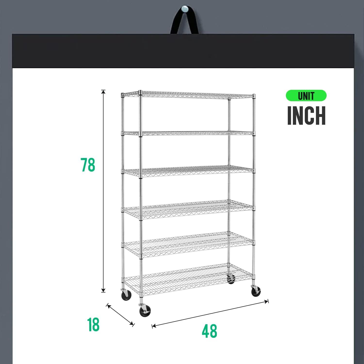 Heavy Duty Metal Wire Shelving Height Adjustable Utility Steel 18x48x78, 6-Tier