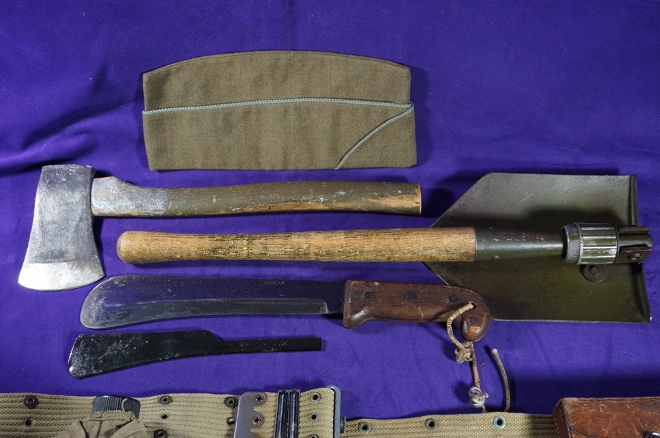 WWII US Army Pilot Survival Machete Shovel Hatchet Belt Canteen + more