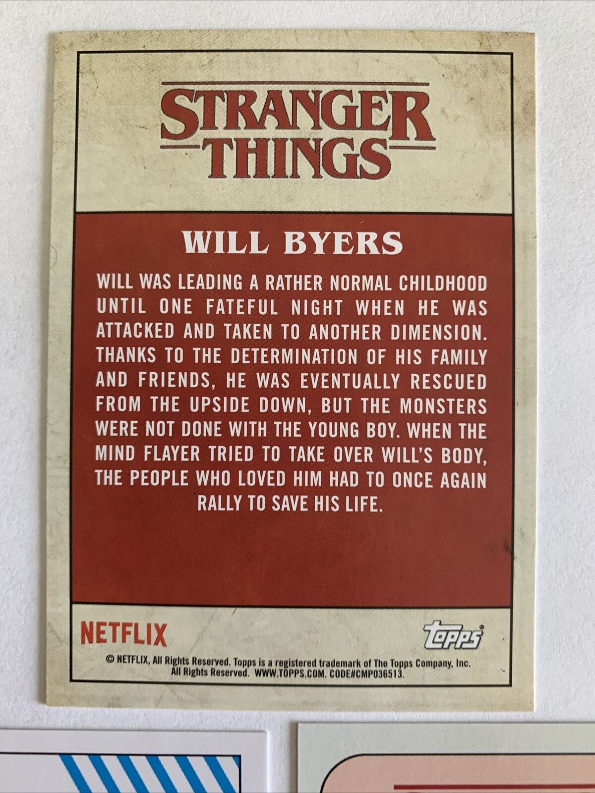 STRANGER THINGS Character Card & Stickers WILL BYERS ST-7, 7 of 20 & 7 of  10