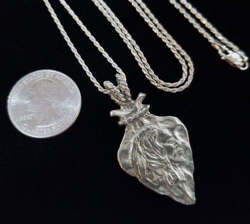 Vintage Native Indian Chief Pendant Pewter Sterling Silver 30" Long Rope Chain - Picture 3 of 8