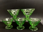 Set of 5 - Uranium Green Optic Block Dessert Sherbet Hocking Depression Glass