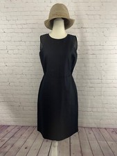 AT LOFT Women's Sz 4 Dress LBD Black Shift Eyelet Inserts Lined Linen Cotton