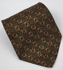 Calvin Klein Silk Tie Green Brown Tan Geometric Men Necktie USA 55 x 4