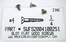 #4x1/4 Flat Head Slotted Wood Screws Steel Zinc Plated (50)