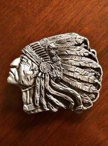 feathered indian belt buckle