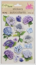 Hydrangeas Blue Purple Bloom Stem Head Leaves Crafter's Square Stickers