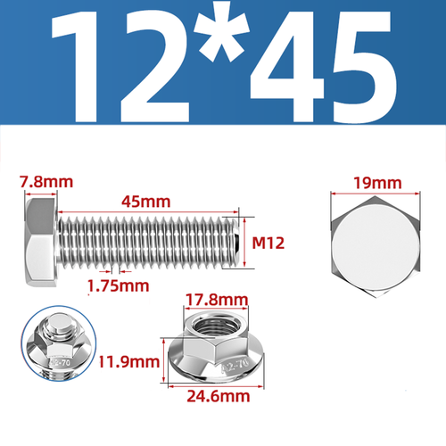 304 Stainless Hex Flange Bolts With Free Serrated Flanged Nuts M10 M14 M16 M20 - Picture 42 of 138