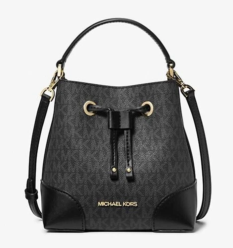 New Michael Kors Mercer Small Logo Bucket Bag Black