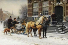 Classical oil painting Lady sitting in the carriage HD printed on canvas L1798