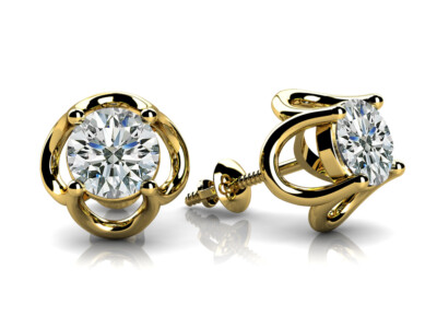 1 Ct Round Cut Open Tulip Stud Earrings Solid 14k Yellow Gold