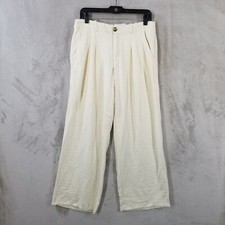 Urban Outfitters Pants Women 6 Ivory Cotton Linen Wide Leg Pleated Trouser New