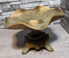 Pedestal de latón ornamentado vintage grande de 9,5" x 6,5" frutero escultura decoración de mesa