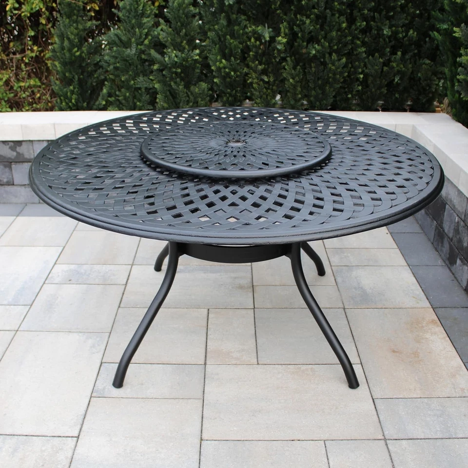 Contemporary Modern Outdoor Mesh Aluminum 59-in Large Black Round Patio Dining - Image 2 of 4