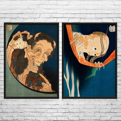Ghost Tales Ukiyo-e Wall Art Set of 2 Poster, Canvas or Framed Horror Art