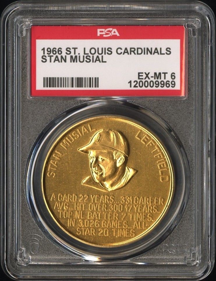 1966 St. Louis Cardinals Baseball Immortals STAN MUSIAL Pin Coin PSA 6 EX-MT