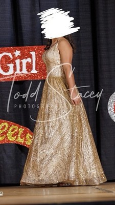 Tiffany Designs Champagne Gold Sequin V-Neck Ballgown Prom Dress 8P Petite