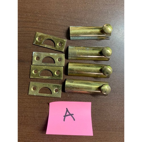 Vintage Brass Surface Slide Bolt Door Latch Set 4 Pieces with Strike Plates