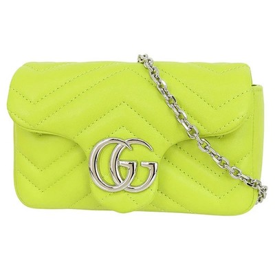 GUCCI GG Marmont Crossbody Shoulder Bag Bright Green SHW Nappa leather Women
