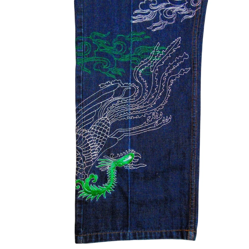 Miskeen Originals Men’s 36x32 Jeans Embroidered Dragon Japan Streetwear Y2K - Image 4 of 4