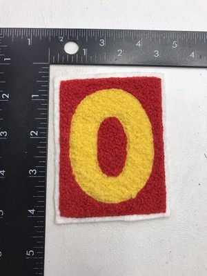 YELLOW ON RED 0 / O Letter Initial ''O'' Or Zero Chenille Patch Colorful M013