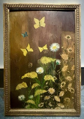 Early 20th c American School Symbolist Oil Painting On Board - Butterflies