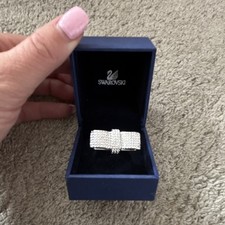 Swarovski Signed Crystal Pavé Cocktail Ring Size 55 Rhodium Plated Silver
