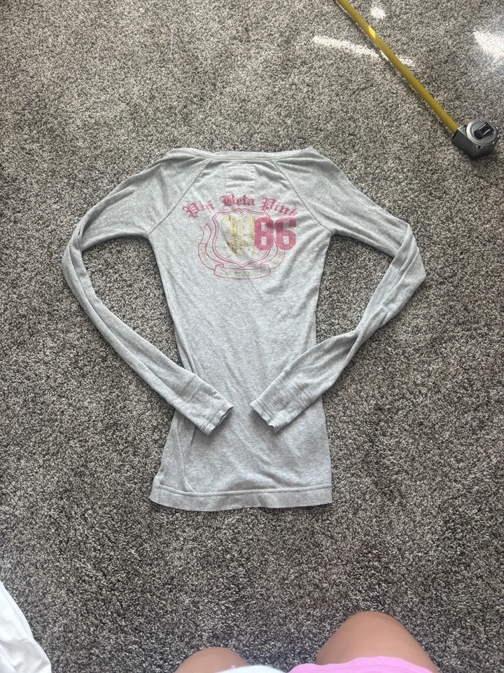 Vintage Y2K 2000s Victorias Secret Henley With Phi Beta Pink Logo - Image 2 of 4