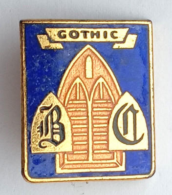 Gotische Kirche v. Chr. Vintage W. H. Miller Emaille Pin Anstecker.    EB3-5