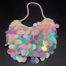 Borsa paillettes pastello 9" mini borsa hobo manico perline iridescente Y2K fiera
