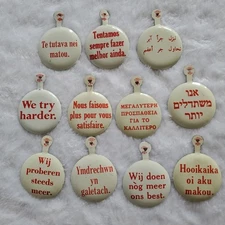 Vintage 1960's AVIS "We Try Harder" Fold Over Tab Pin Buttons Lot of 11 Unique