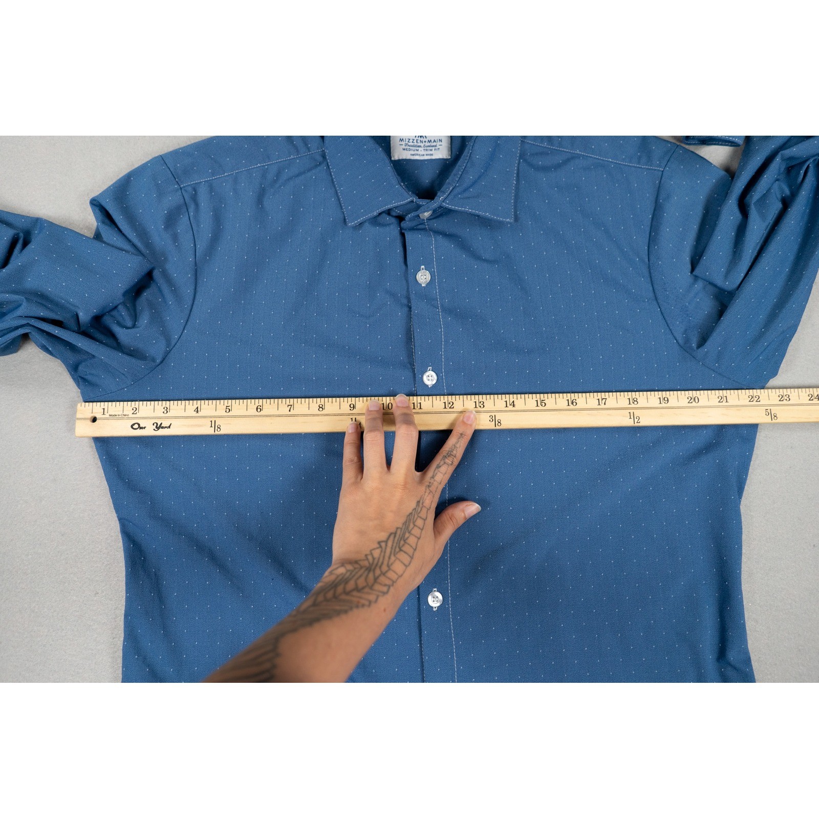 Mizzen + Main Mens Shirt Trim Fit Performance Micro Dot Blue Medium Long Sleeve image 8