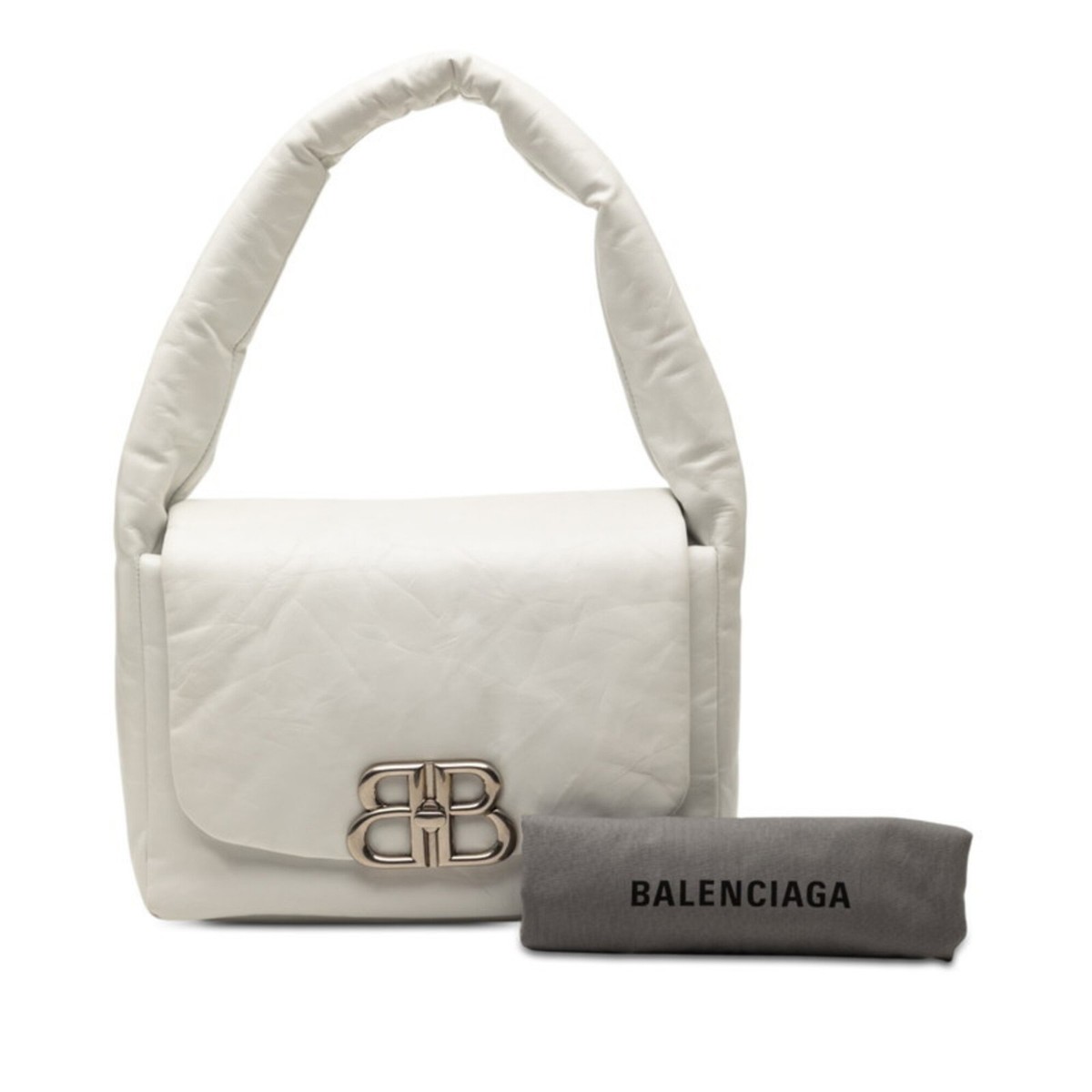 Balenciaga Monaco BB Logo One-Shoulder Bag 787896 White Leather Wo